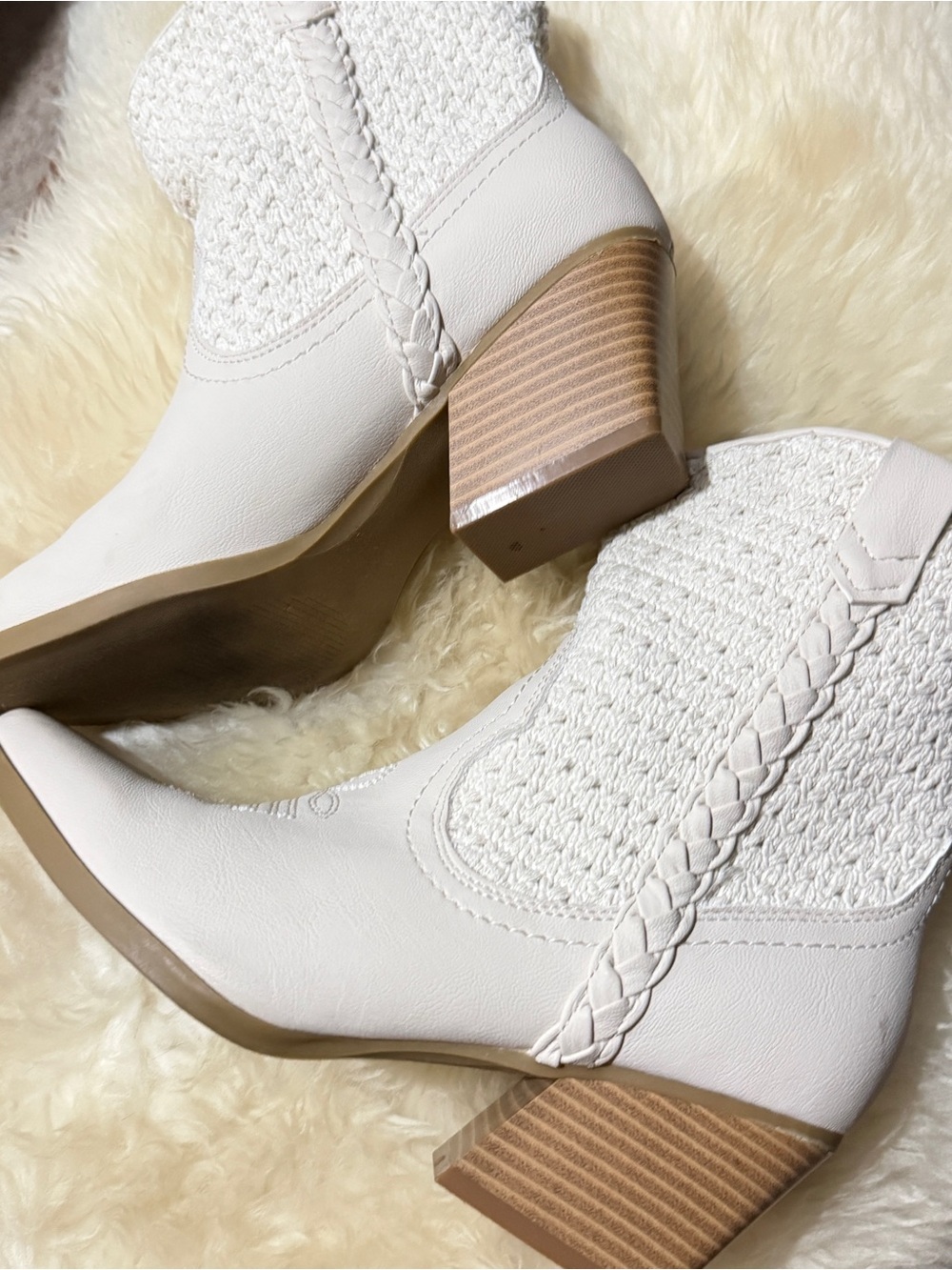 Dolce Vita White Braided Western Mid-Calf Boots sz 7.5